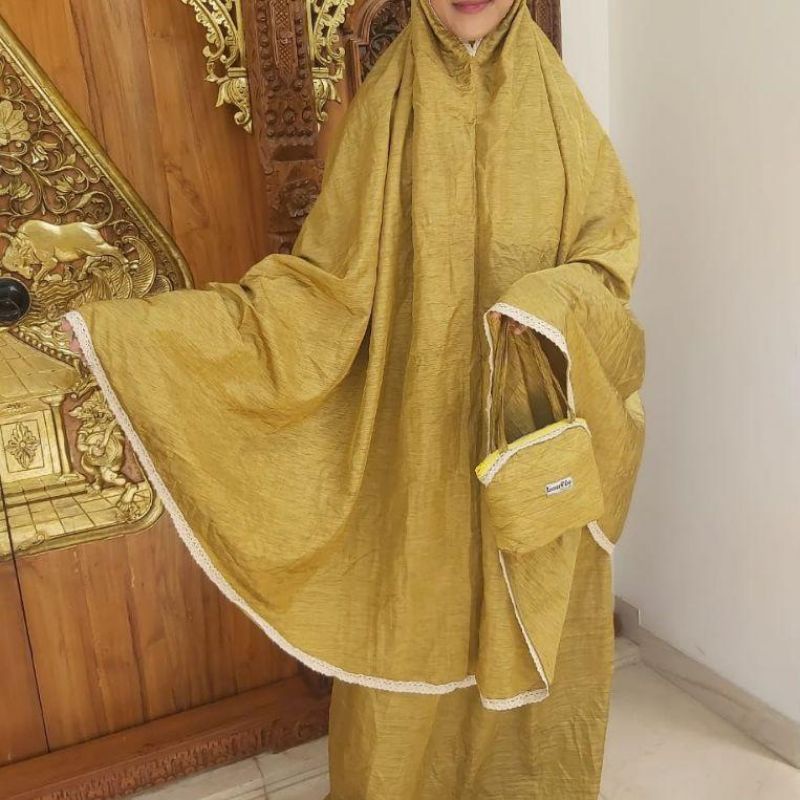 Mukena Parasut Silk Parasit Sutra Premium Travelling Jumbo Loufie