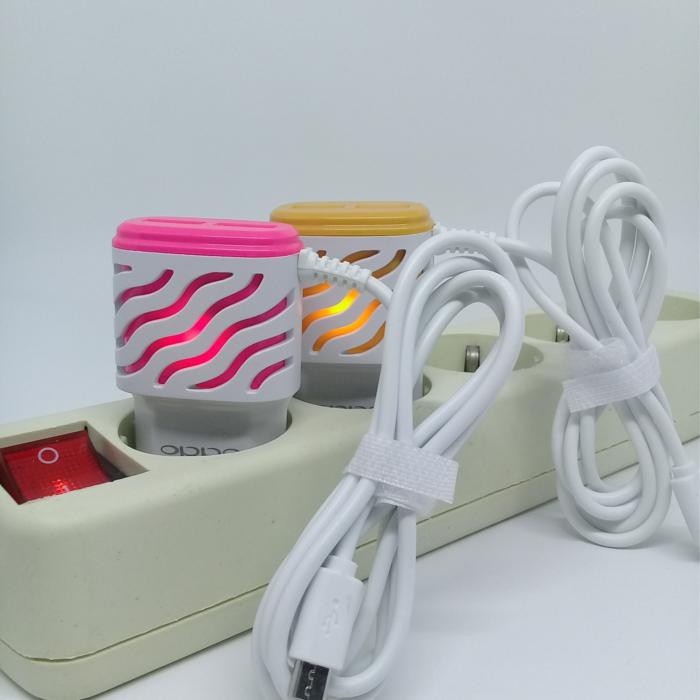 Travel Charger USB Diamond Zebra Ulir LED 2 Output 2.1A Samsung Oppo Xiaomi