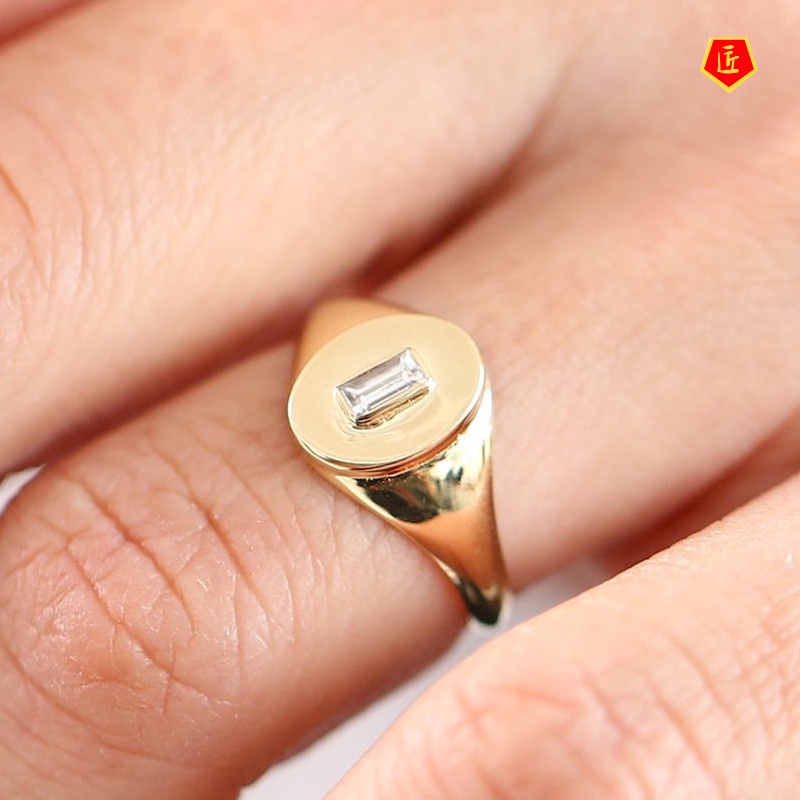 [Ready Stock]Creative 14K Gold Inlaid Square Diamond Signet Ring