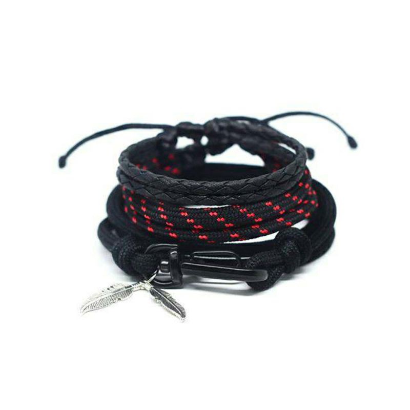 Gelang Tali Prusik Paracord Kew Kew Hitam Merah / Gelang Pria / Gelang Couple