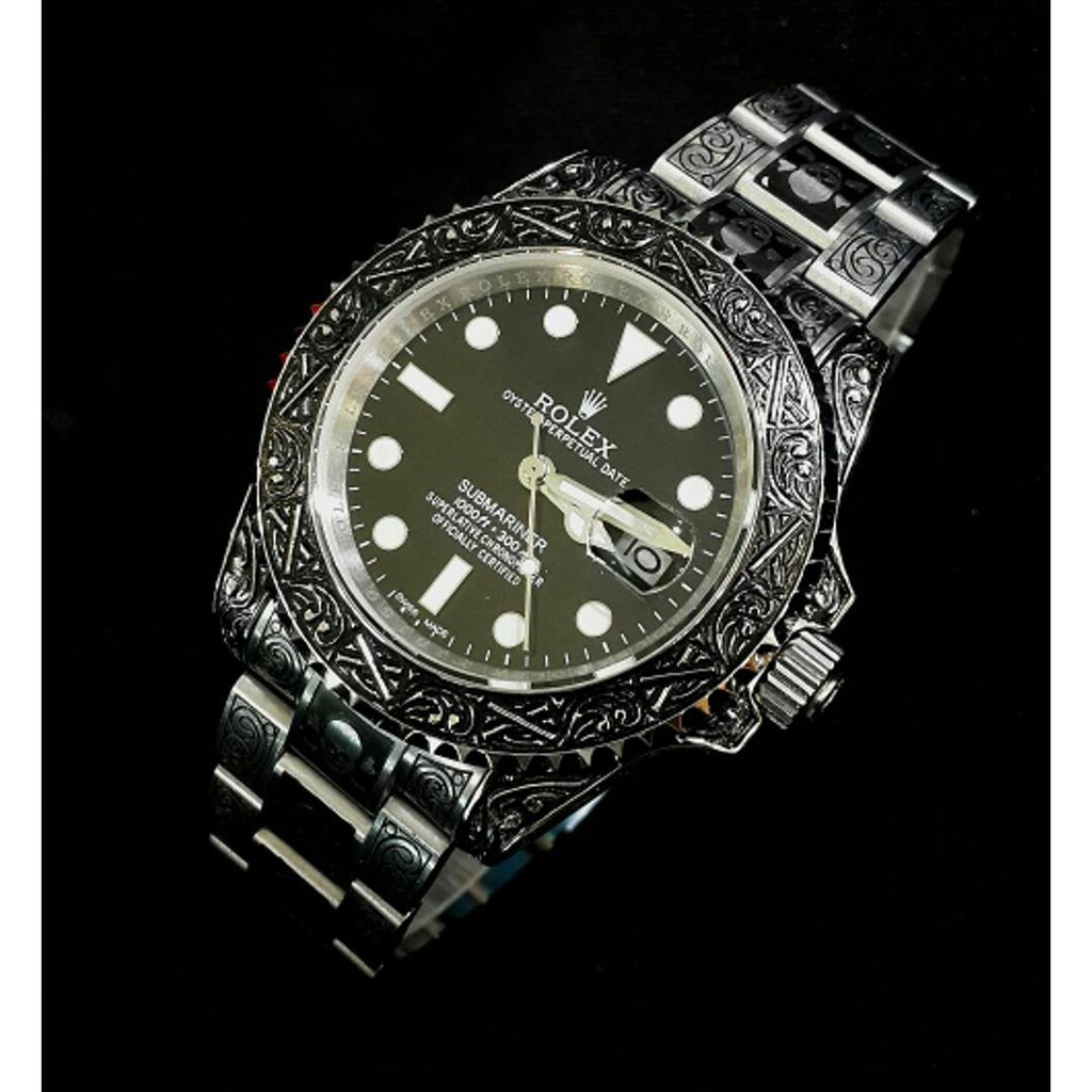 Jam Tangan Rolex Submariner Grafir SkullMatic Plat Hitam Limited
