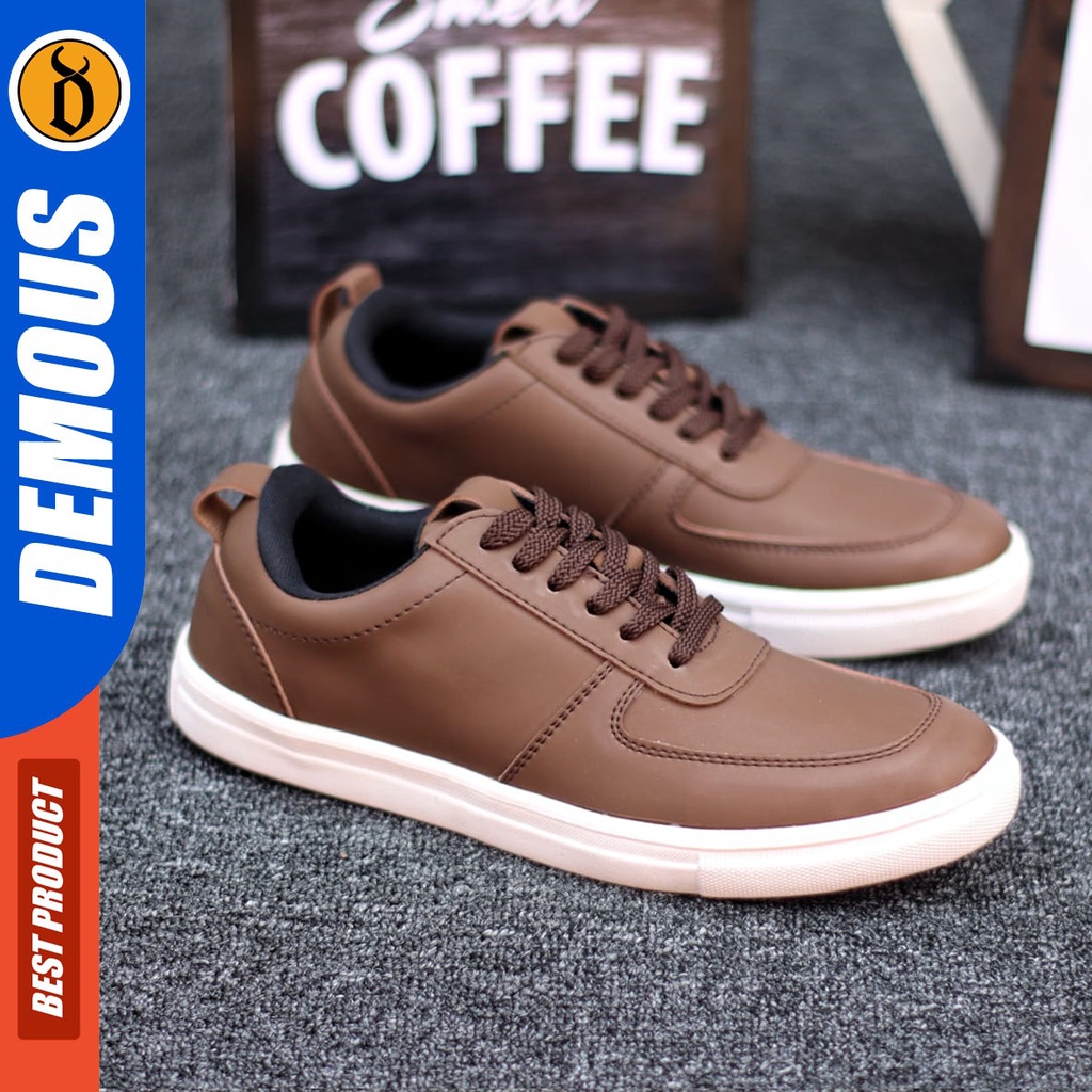 DEMOUS Tiago - Sepatu Sneakers Casual Tali Pria Kulit Pu