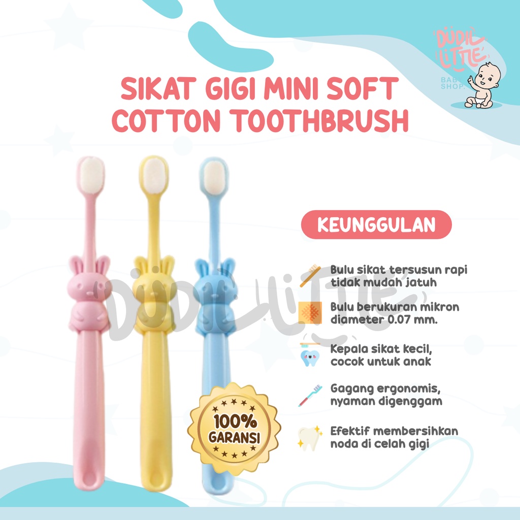 Sikat Gigi Anak Cotton Mini Soft Toothbrush Kids Sikat Gigi Anak Bayi Bulu Halus Round Brush Head Karakter Hewan Lucu