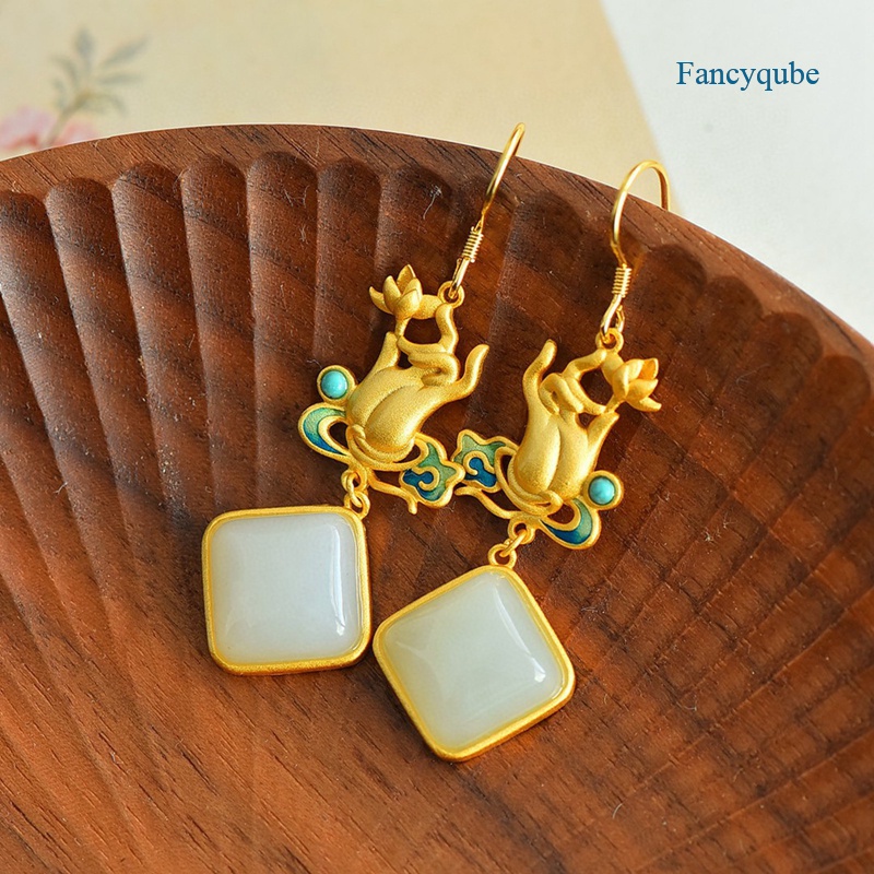 Fancyqube Anting-Anting Dengan Liontin Gantung Bentuk Bunga Teratai Model Retro / China Untuk Wanita