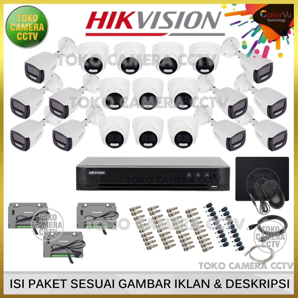 PAKET CCTV HIKVISION COLORVU 5MP 32 CHANNEL 20 KAMERA