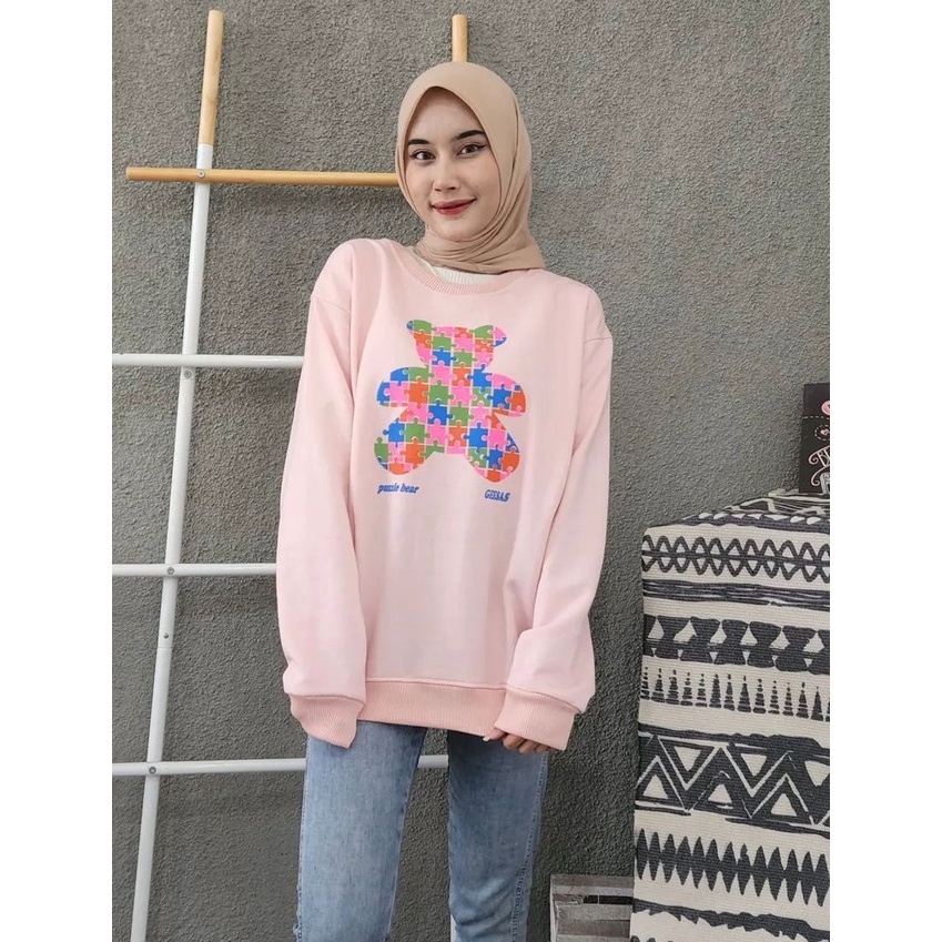 Puzzle bear sweater fleece warna warni