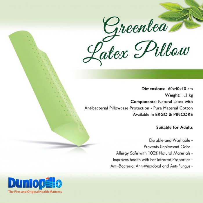 Bantal Dunlopillo Green Tea Natural latex Pillow Green tea Powder + Green tea Oil