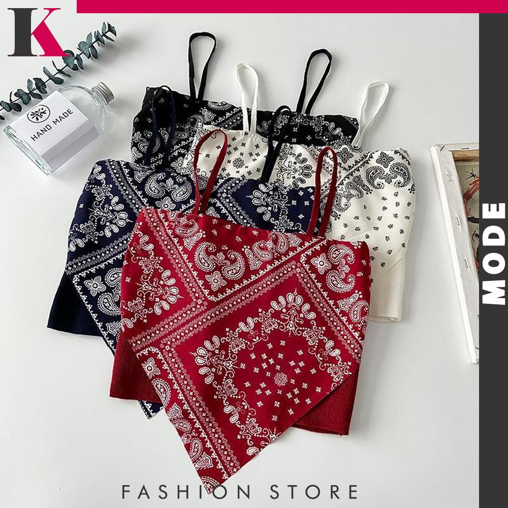 Tank Top Segitiga Model Crop Top Motif Hailey Scarf / Tanktop Atasan Wanita Tanpa Lengan / Tanktop S