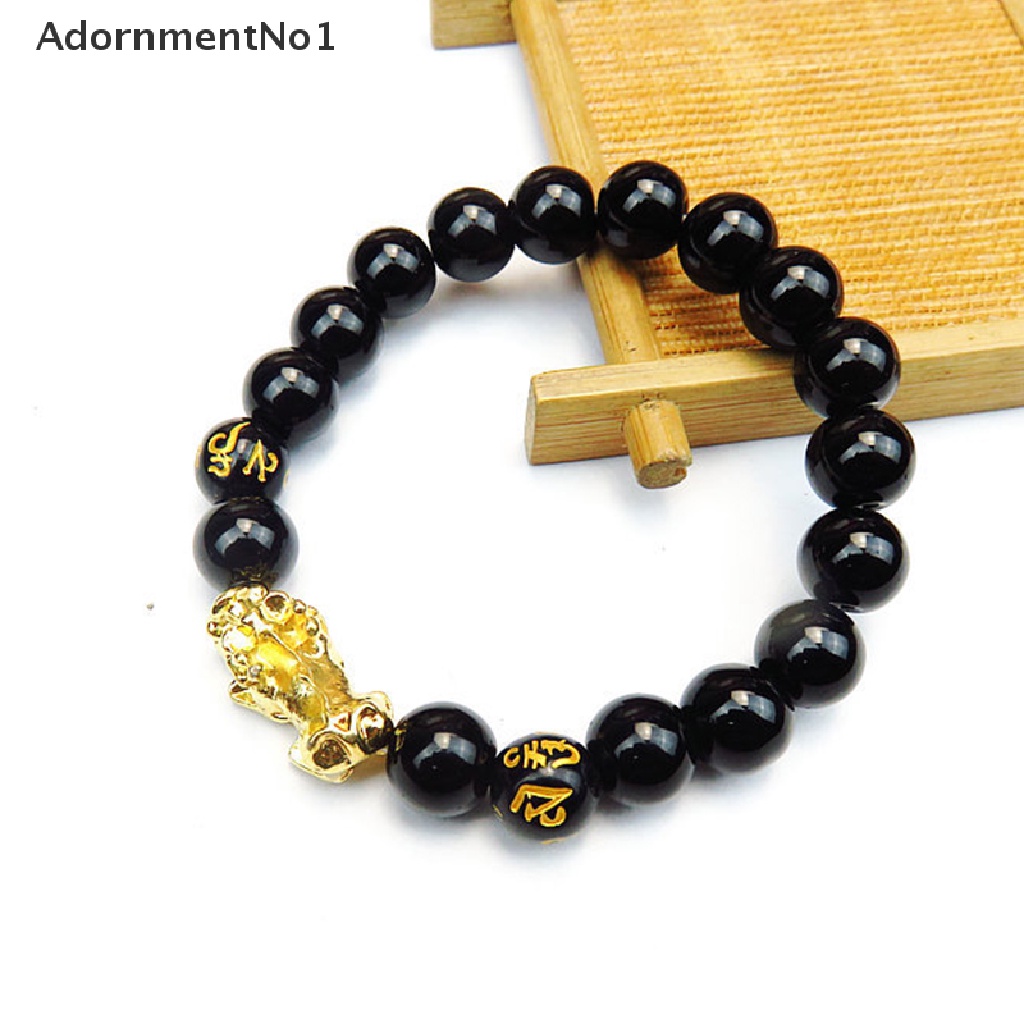 (AdornmentNo1) Gelang Manik Batu Obsidian Pixiu Warna Emas Untuk Pria / Wanita