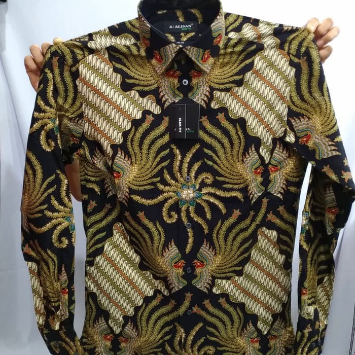 Kemeja Pria Alisan Batik Panjang Slimfit Phoenix Ganda Hijau Kuning - -