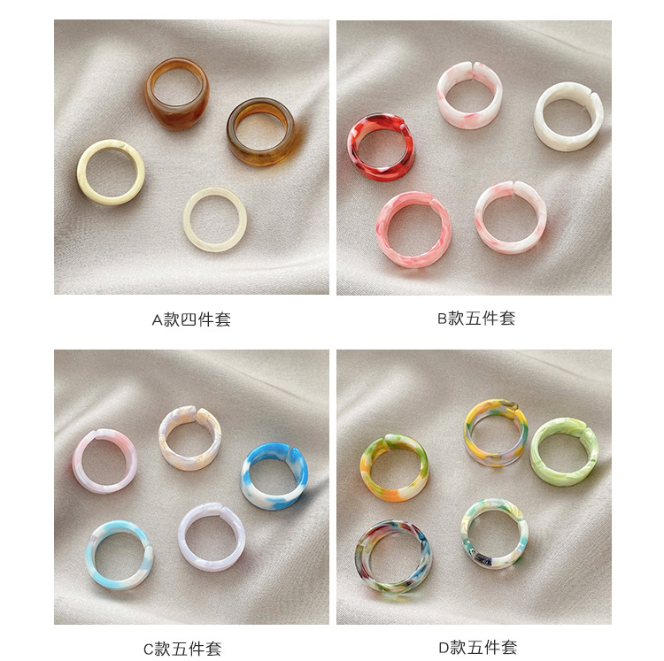 5pcs Set Resin Ring Fashion Korean Colorful Acrylic Ring Resin Round Ring Knuckle Finger Summer Jewelry Giifts