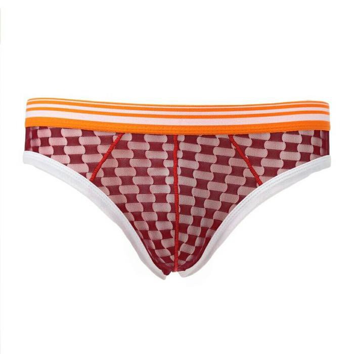 Brief Pria Sexy Mesh Kotak-Kotak Celana Dalam Pria Transparan Import