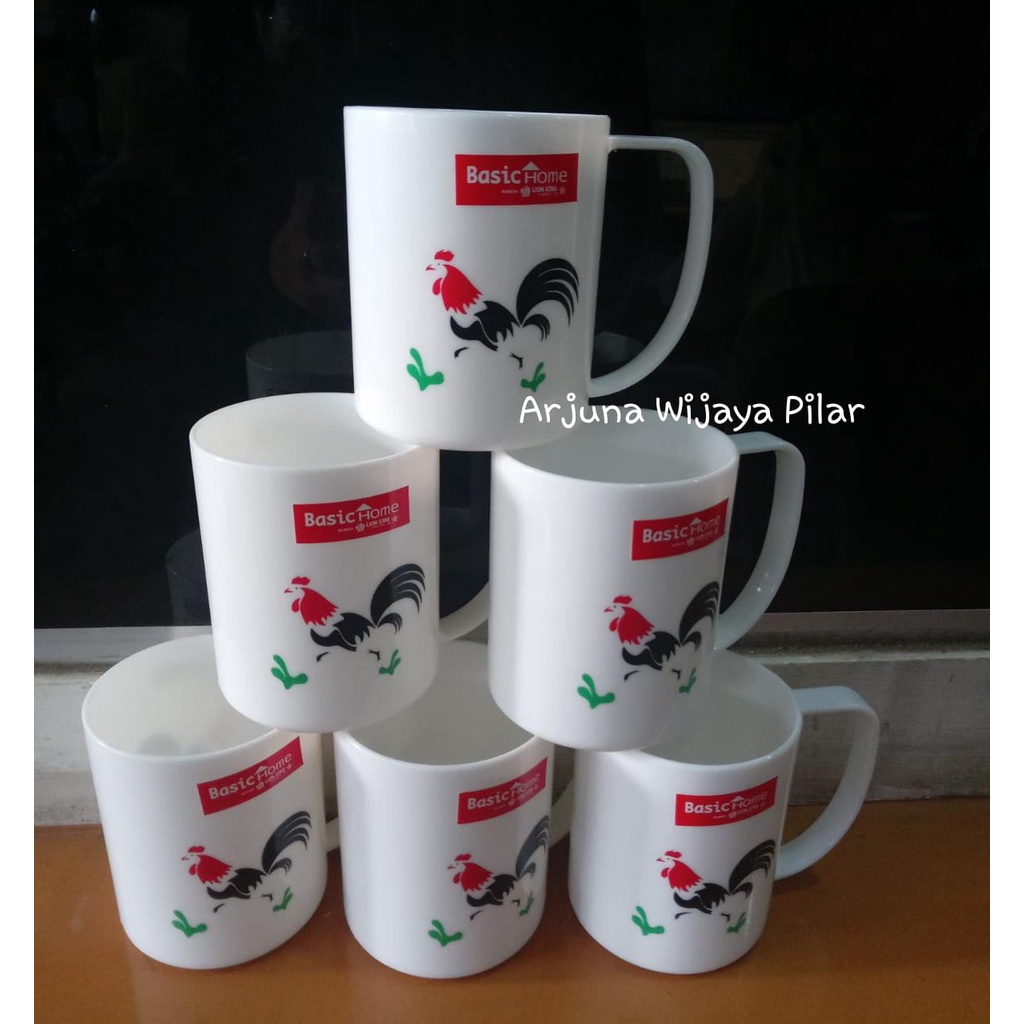 gelas melamin BGL-1 Piko Mug Gelas Cangkir Ayam Jago (Printing asli / Bukan stiker) Plastik Wadah Minum 310 ml Basic Home - Lion star +Bubblewrap