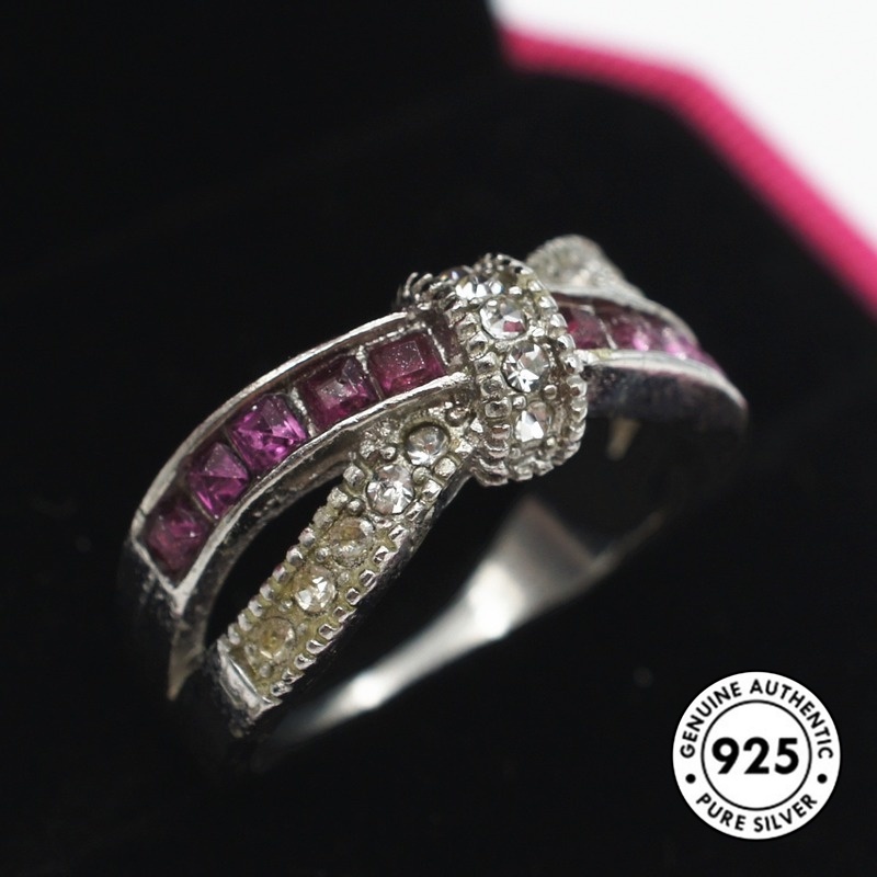 Cincin Sterling Silver 925 Dengan Batu Amethyst Elegan Untuk Wanita