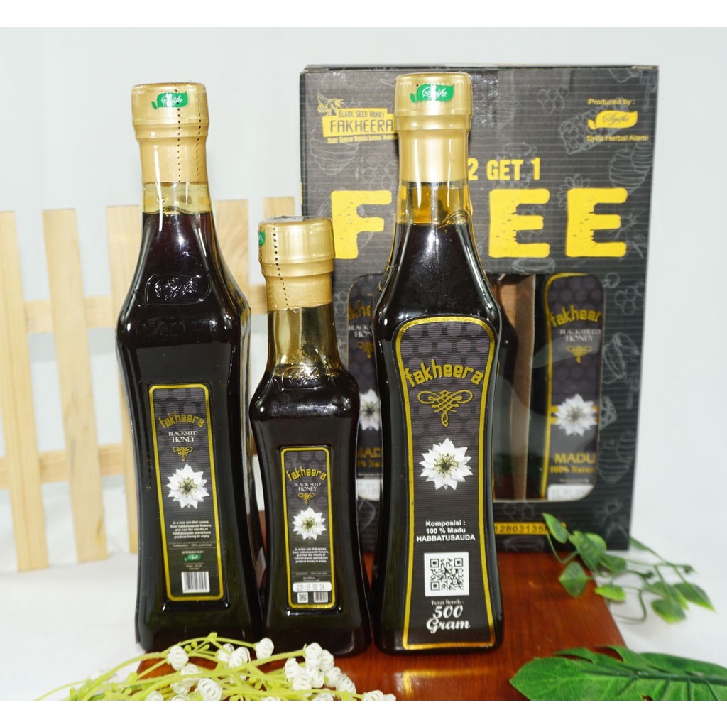 

PAKET MADU FAKHEERA BUY 2 GET 1 Habatusauda 500gr 2btl Plus 250gr Black Seed Honey Nektar Bunga