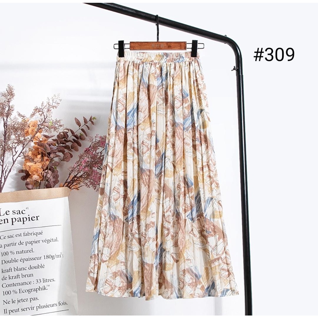 Rok Panjang Plisket Prisket Pastel/ Rok Import / Maxi Skirt Motif Vintage