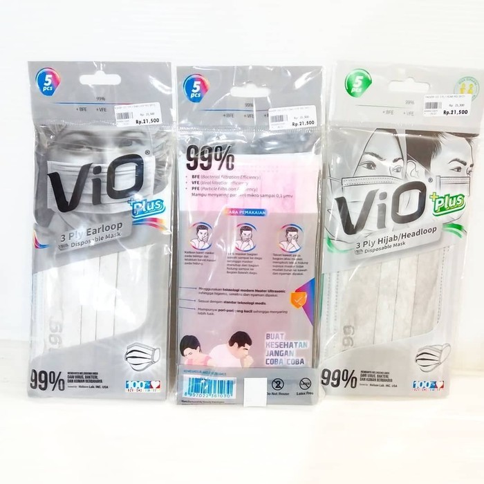 MASKER VIO PLUS 3 ply ISI 5 EARLOOP - Hijab IJIN KEMENKES