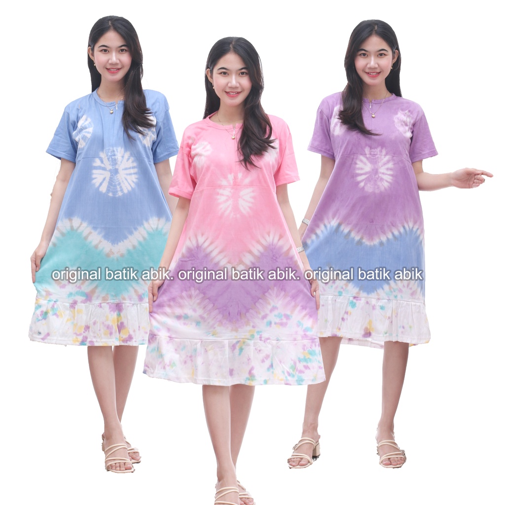 Daster Ruffle Batik Abik Bahan Kaos Busui Pakai Resleting