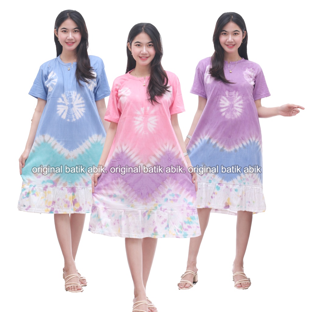 Daster Ruffle Batik Abik Bahan Kaos Busui Pakai Resleting