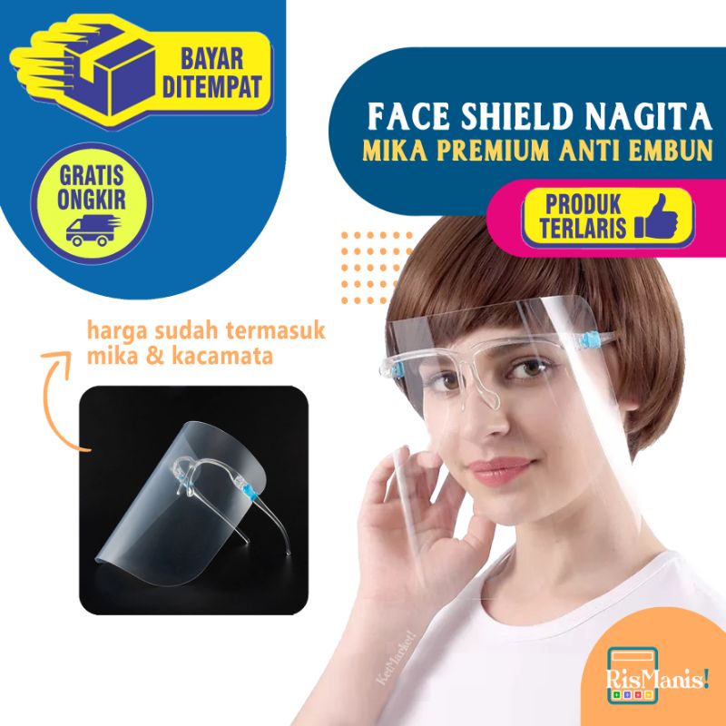 FACE SHIELD NAGITA - Kacamata Pelindung Wajah Model Gigi Mika Tebal Anti Fogging Nyaman Bebas Embun