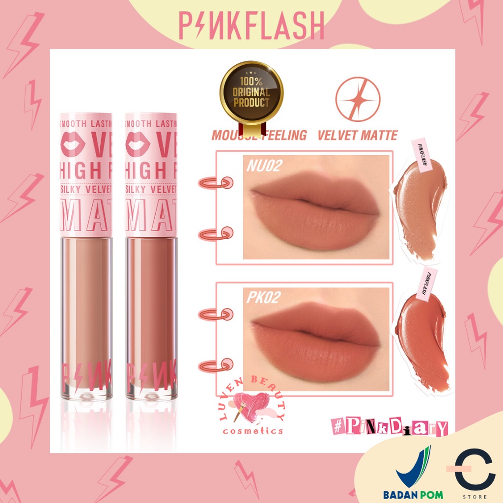 [ORI BPOM] PINKFLASH Silky Velvet Matte Lipstick Lip Cream Lipcream Smooth High Pigment Lasting Waterproof | PinkDiary Pink Flash PF-L04