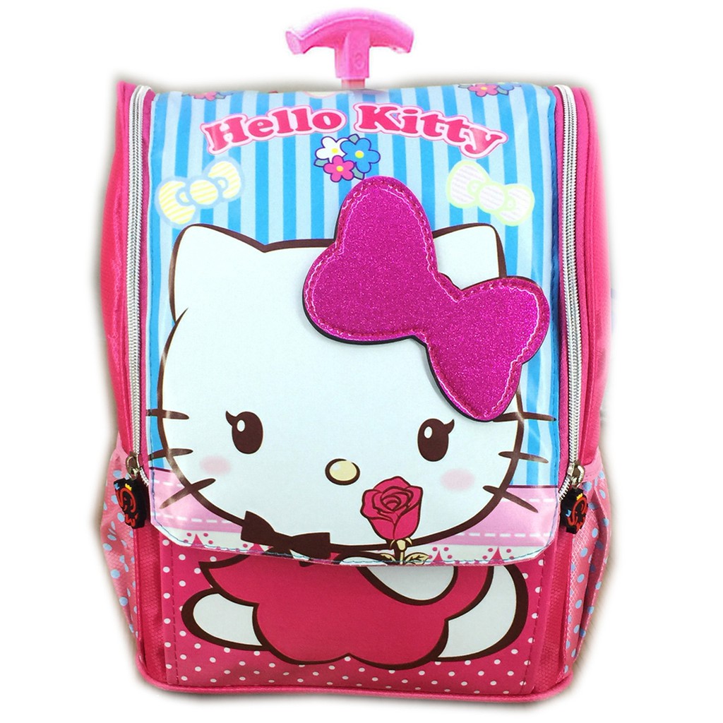 Tas Troley Sekolah Anak TK Jepang Hello Kitty Ribbon 3D Timbul