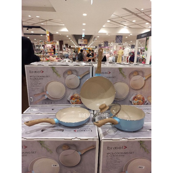 BRASEL Cookware Set 4 Pieces, Set Peralatan Masak Marble Coating