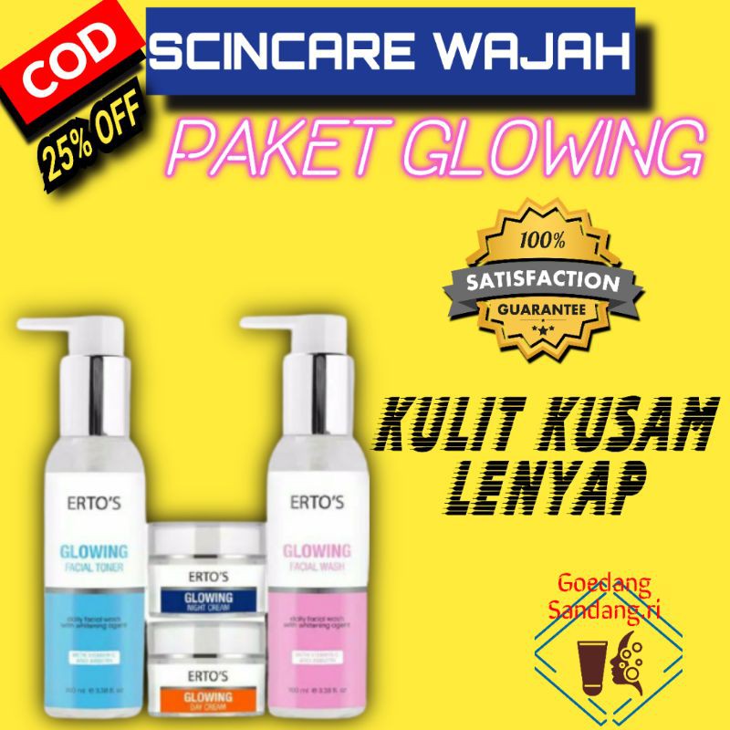 Kado Wanita Paket Scincare Pemutih Wajah Ertos Glowing Series 4 In 1 Skinker Pemutih Muka Original