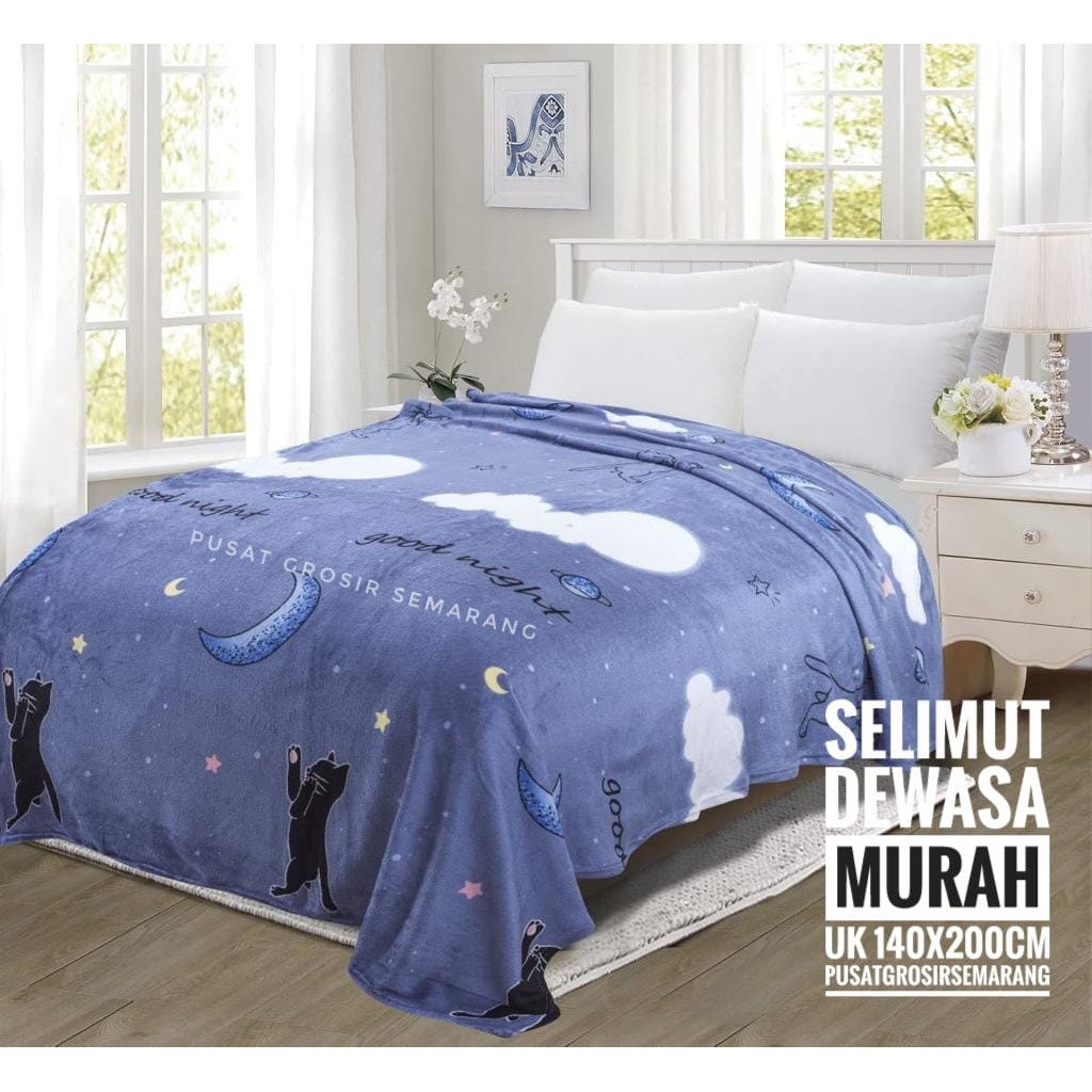 Selimut Dewasa Murah MORIA Abstrak Leaf Polkadot Flower Bvrbery Reindeer Could Moon Star Awan Rusa-Cloudy Cat