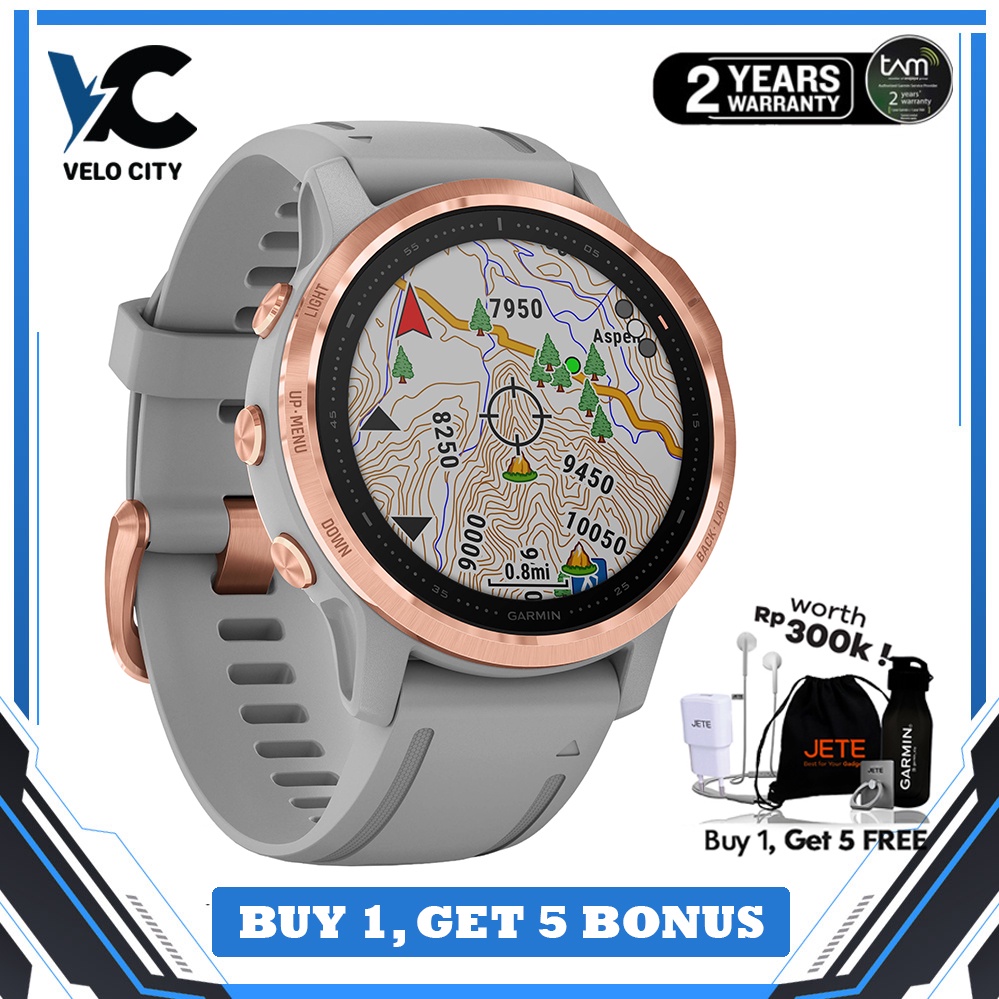 Garmin Fenix 6S Rose Gold-tone with Powder Gray Band Original Garansi Resmi TAM 2 Tahun