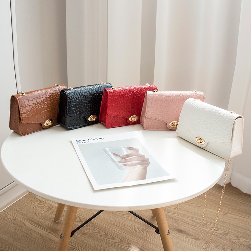 Tas selempang pesta wanita tali rantai motif kulit buaya woman bag hand bag tas bahu tas mini hp