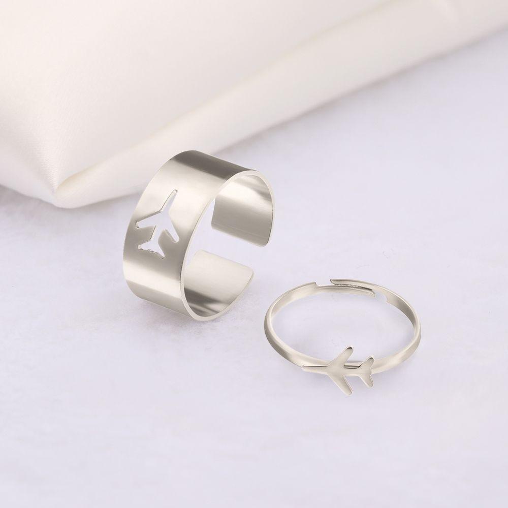 Lily 2pcs Cincin Senada Perhiasan Fashion Cincin Yang Dapat Disesuaikan Cincin Pasangan Pernyataan Terbuka Romantis