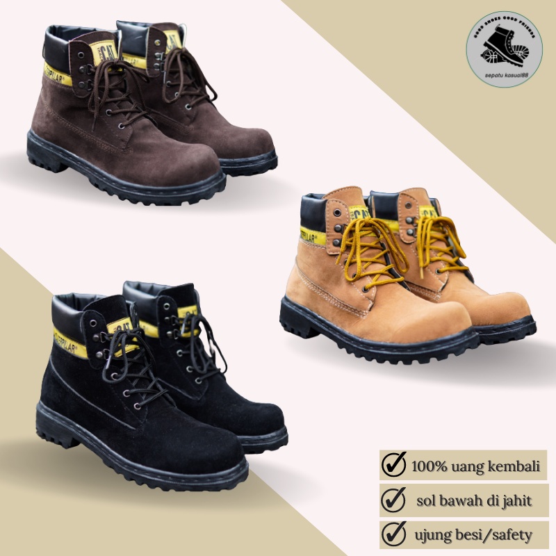 SEPATU BOOTS PRIA SAFETY CATERPILLAR SBY HIGH ORIGINAL HANDMADE UJUNG BESI