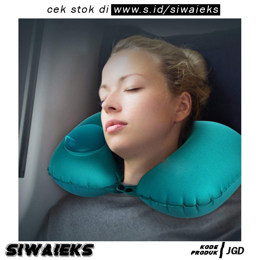 JGD TaffSPORT Bantal Leher Travel Inflatable Neck Pillow RH34 Blue Grab Medan