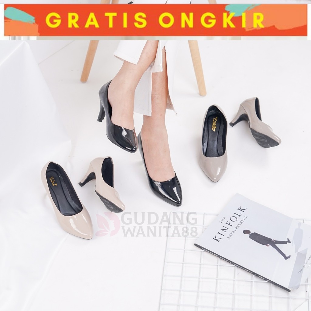 GW88- CODD heels  wanita 5 cm heels pantofel glossy polos