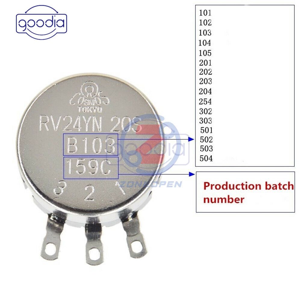 Kenop Potentiometer Rv24Yn20S 1/2/5/10/20/50/100/200/500k Dengan Film Karbon