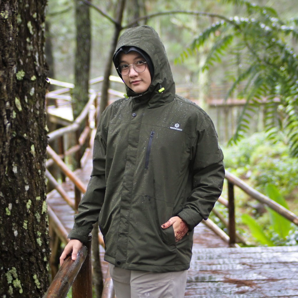 Greenforest Bunaken Jaket Gunung Waterproof Inner Polar Pria dan Wanita-Hijau Army
