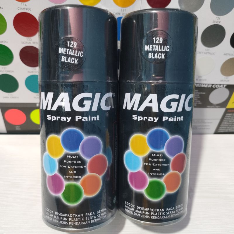 Magic Spray Paint Pilox Pilok Magic Black Metalic Hitam Metalik 129 300cc Cat Semprot Serbaguna Magic Ukuran Besar 300 cc