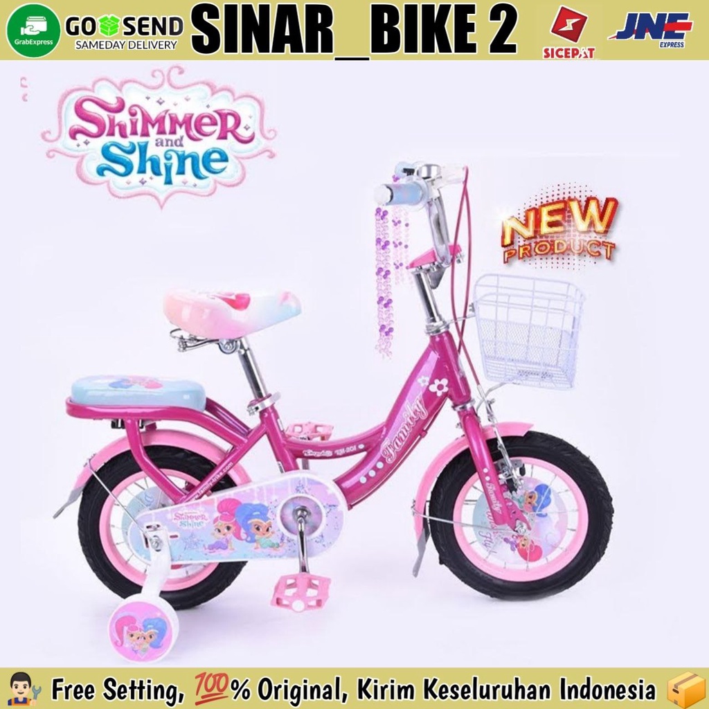 Sepeda Anak Perempuan FAMILY SHIMMER &amp; SHINE 12 &amp; 16 Inch Keranjang