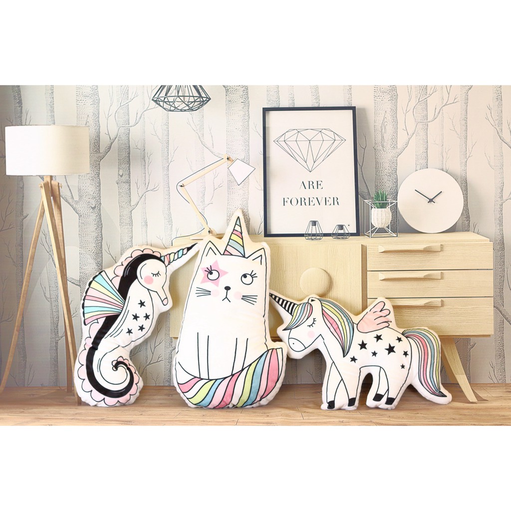 Bantal sofa instagramable, Bantal sofa bentuk unicorn lucu, Bantal 2D Cat Hippo Ice Cream