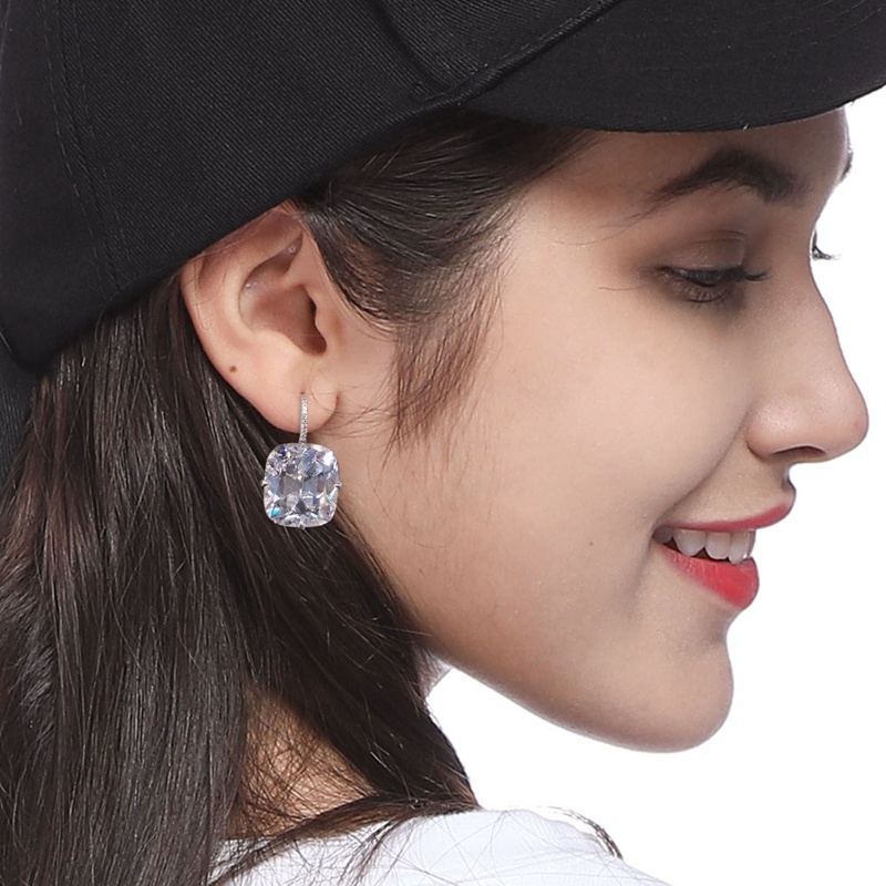 Chic Women's Drop Earrings Silver Color With Big CZ Stone Gorgeous Female Party Jewelry Anniversary Gift Earring For Girl