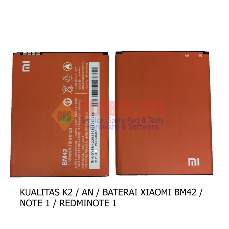 KUALITAS K2 / AN / BATERAI XIAOMI BM42 / BATRE NOTE 1 / BATERE REDMINOTE 1