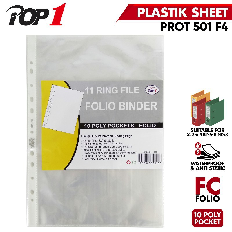 

[PAK] POP1 FILE FOLIO BINDER SHEET PROTECTOR 501-4 RING FILE FOLIO BINDER POLY POCKET ISI 10 LEMBAR*