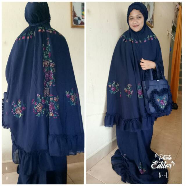 Mukena sulam bayang warna..