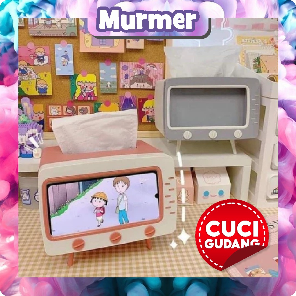 MurmerOfficial R276 KOTAK TISSUE BOX ORGANIZER BENTUK TV TEMPAT TISU+ STAND PHONE HOLDER HOME OFFICE