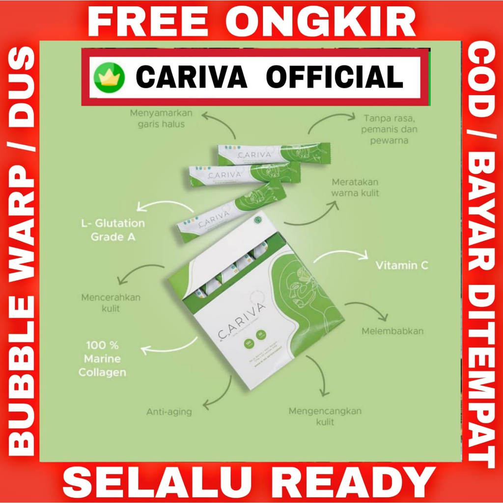 CARIVA Collagen 1 Box Unflavoured Glutahione Antioaxidant Glowing BPOM