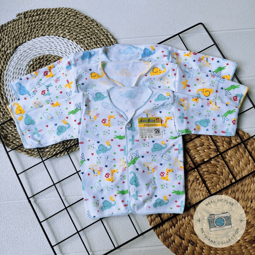 3 SET Baju Panjang Bayi Baru Lahir / 3 PCS Baju Bayi Newborn / 3 Baju Bayi Panjang Putih Motip SNI Bayi Baru Lahir Meyriana Collection