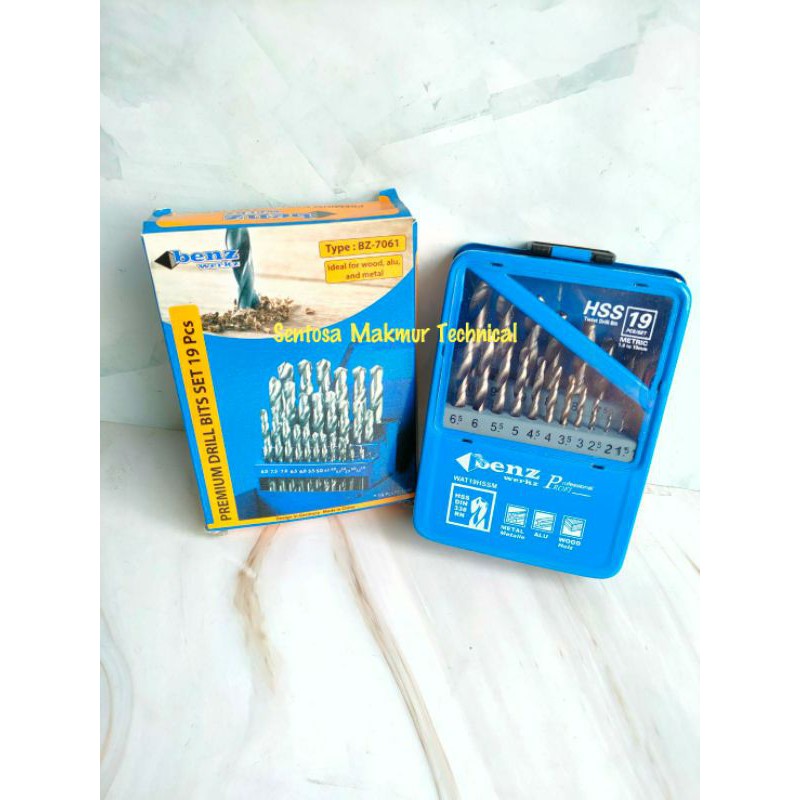 BENZ 19 PCS Mata Bor Besi HSS Set Drill Bits 1 - 10 mm 19Pcs