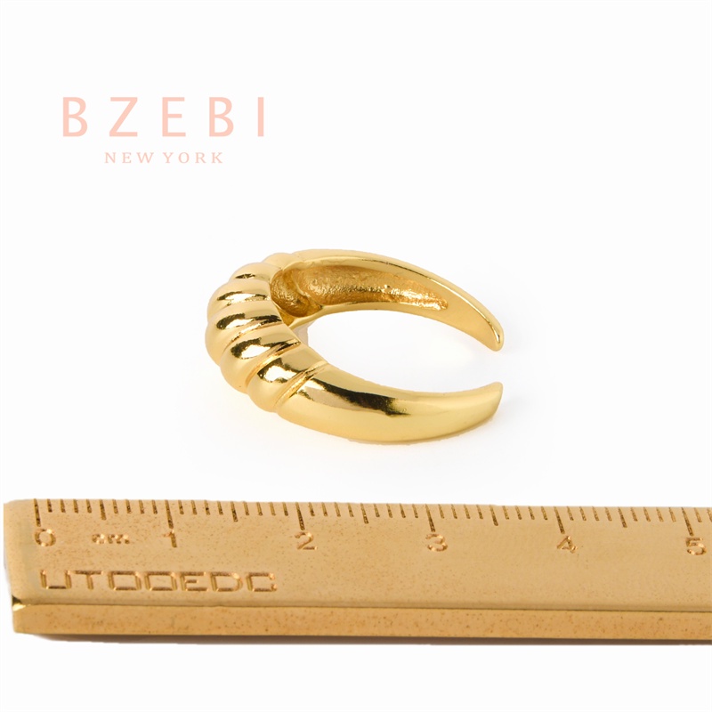 Bzebi Croissant Cincin Lapis Emas / Platinum 18k Model Terbuka Adjustable Gaya Korea Untuk Wanita 1093r