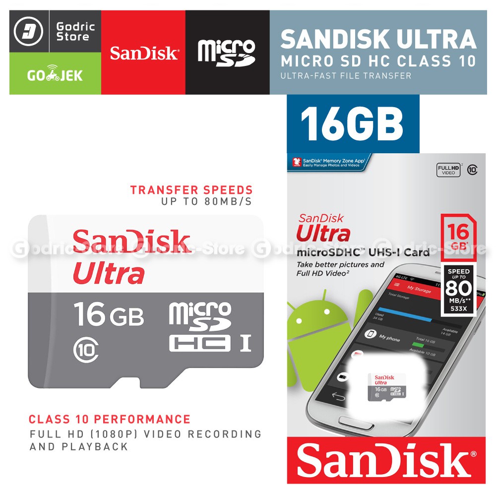 Micro SD SanDisk 16 GB 80 MB/s Memory Card Ultra UHS-1